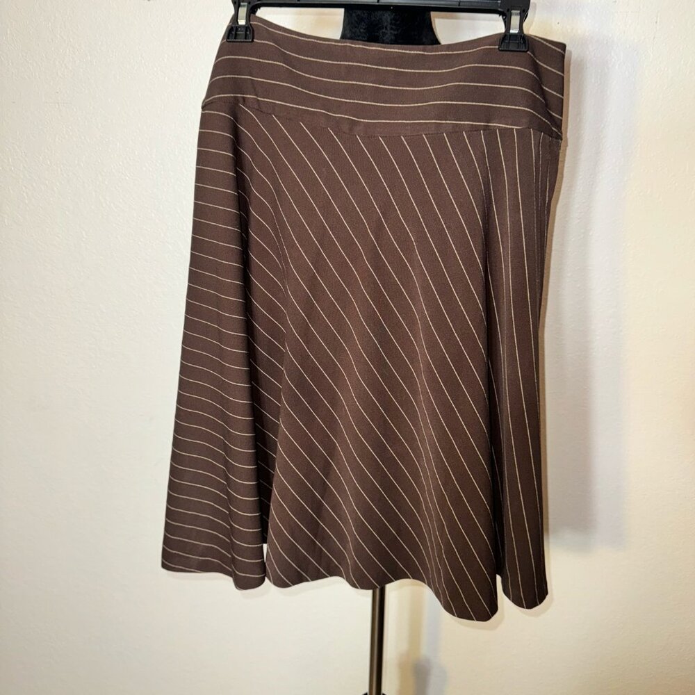Chaps brown striped skirt size 14 A-line or full
